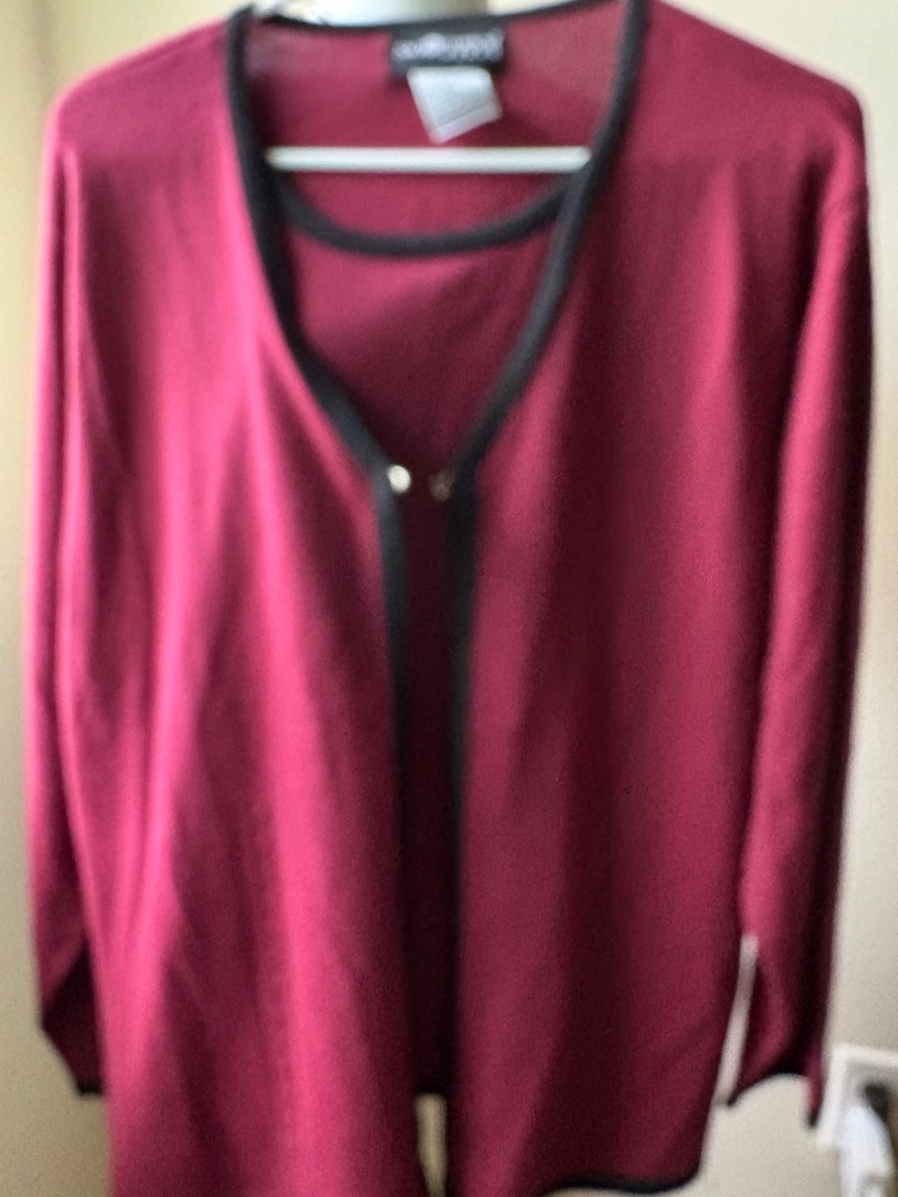 Sag Harbor Burgundy 2-in- 1 Cardigan with Black Trim
